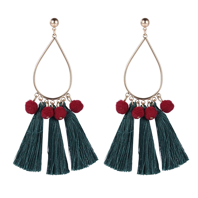 

FISHPEACH Bohemian Long Pompoms Tassel Earrings For Women Trendy Oval Charm Colorful Circle Geometry Delicate Drop Earrings