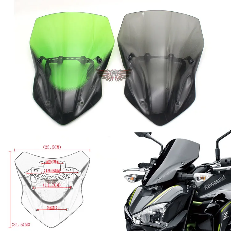 

Motorcycle Windshield Bracket Set Screen Protector Wind Screen For Kawasaki Z900 2017 green