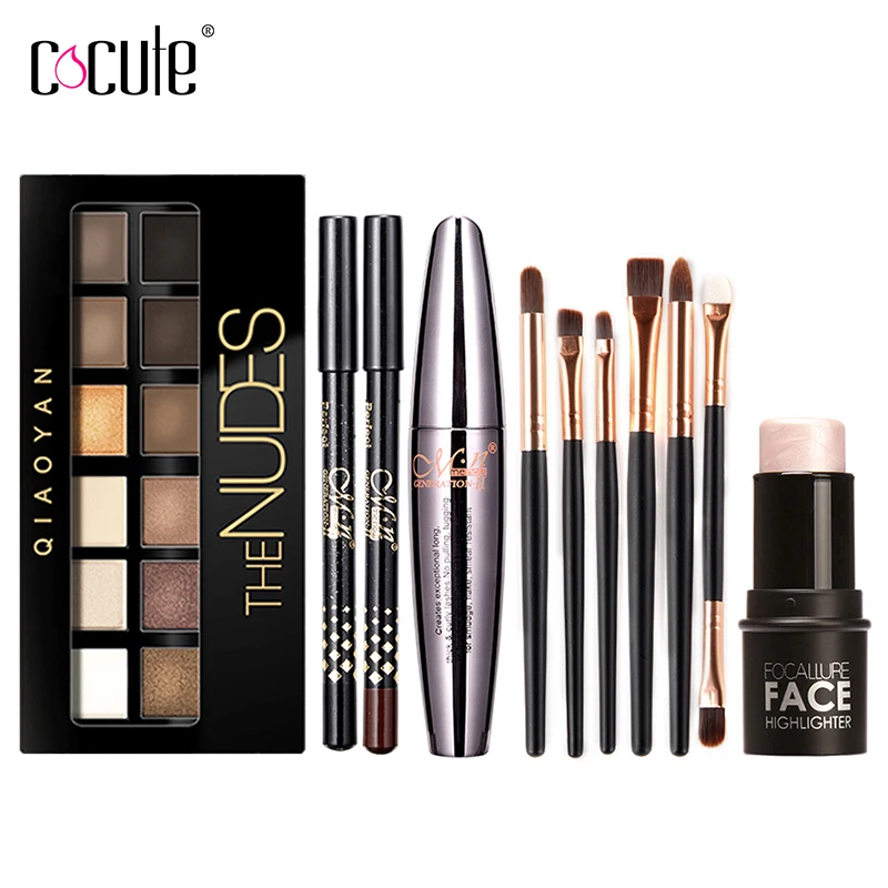 Продажа Cocute Макияж Tool Kit 4 шт. в том числе кисти для макияжа Тени для век бровей Pen тушь и хайлайтер Стик для подарки для девочек