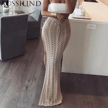 AOSSILIND, сексуальная трикотажная длинная юбка с высоким разрезом, женские сексуальные открытые юбки с высокой талией, вечерние, Клубные, макси, вязаные крючком юбки