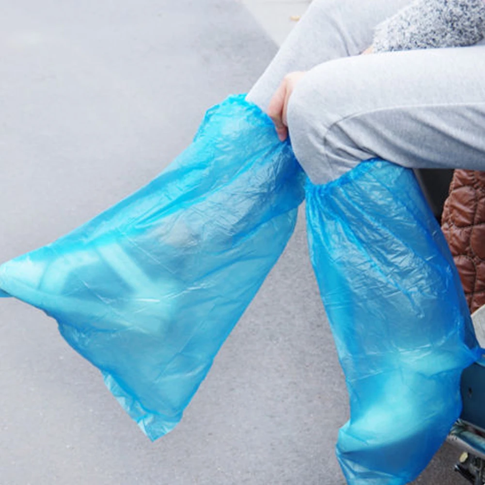 5 пар водонепроницаемых толстых пластиковых одноразовых дождевых полипропиленовых бахилов с высоким берцем противоскользящие для женщин и мужчин
