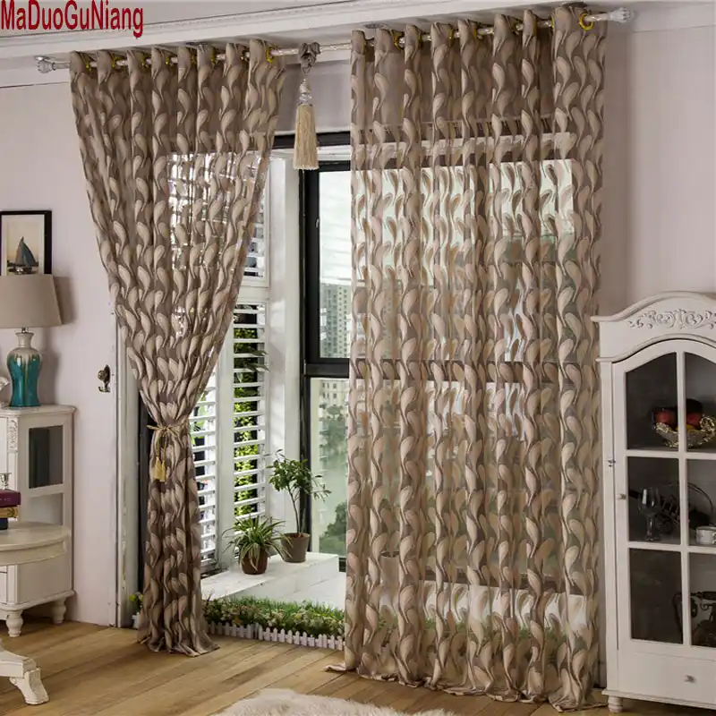 White Solid Color Sheer Curtains For Living Room Modern Feather