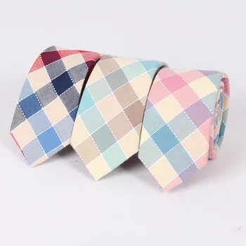 

TagerWilen Men's Cotton Tie 6.5cm Slim Skinny Narrow Corbata Linen Rainbow Plaid Necktie Cashmere Gravata Wedding Party T-17