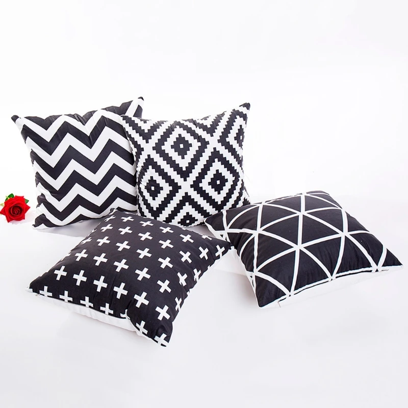 Polyester Square Throw Pillow Case Geometric Pattern Cover Black And