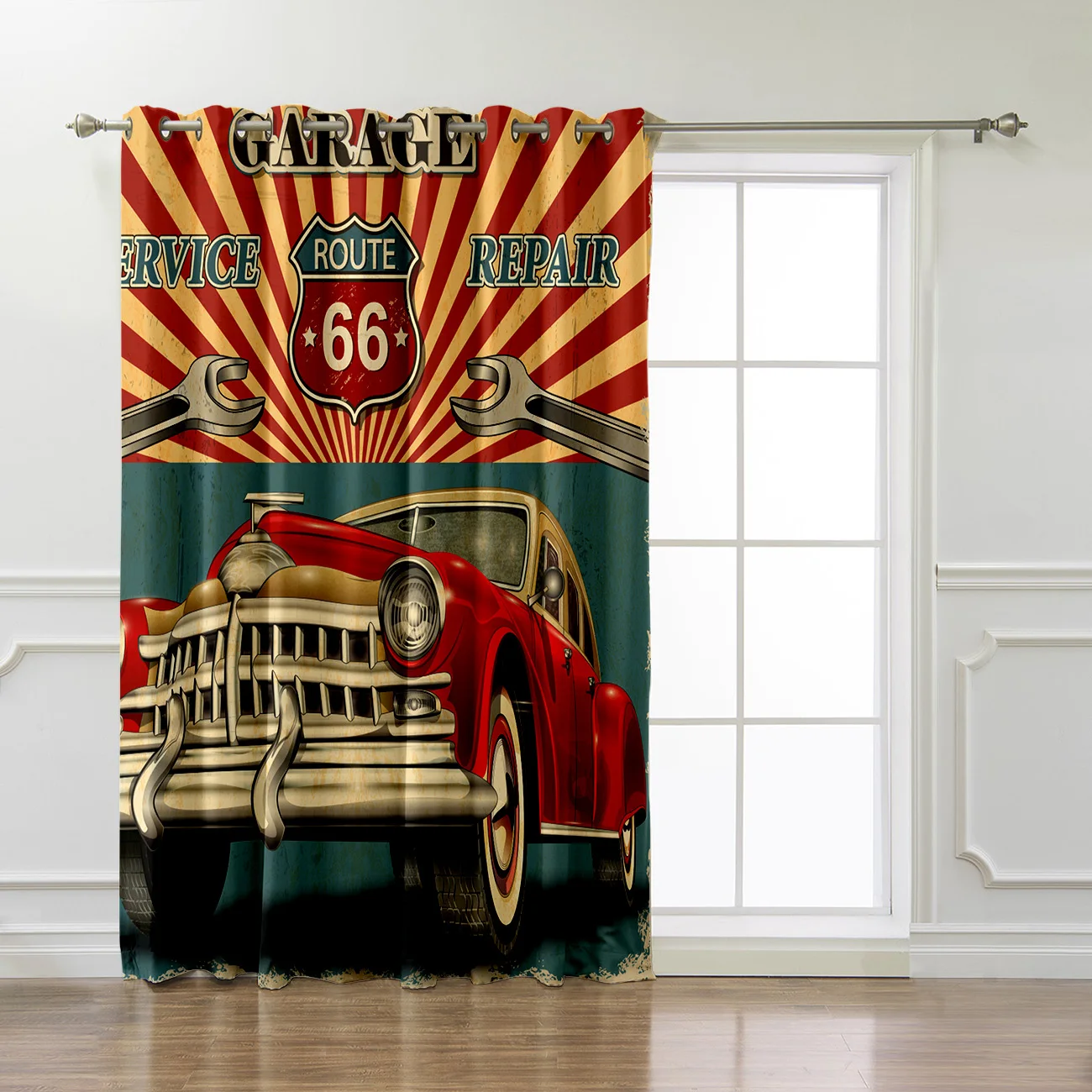 Классический плакат ретро окна автомобиля лечения Route 66 шторы балдахин Декор для гостиной ванной комнаты открытый декор принт дети
