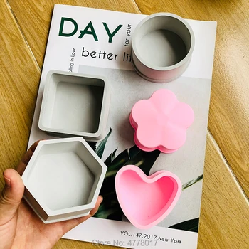 

2pcs/Set Hexagon Storage Box Silicone Mould with Lip Plum Heart Shape Round Square Shape Design Epoxy Resin Cement Plaster mold