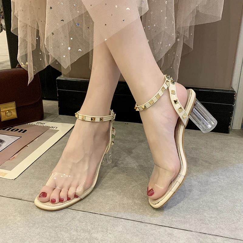 HKCP Fashion Chunky sandals women 2019 new transparent heels crystal shoes high heels retro Roman fairy shoes C150