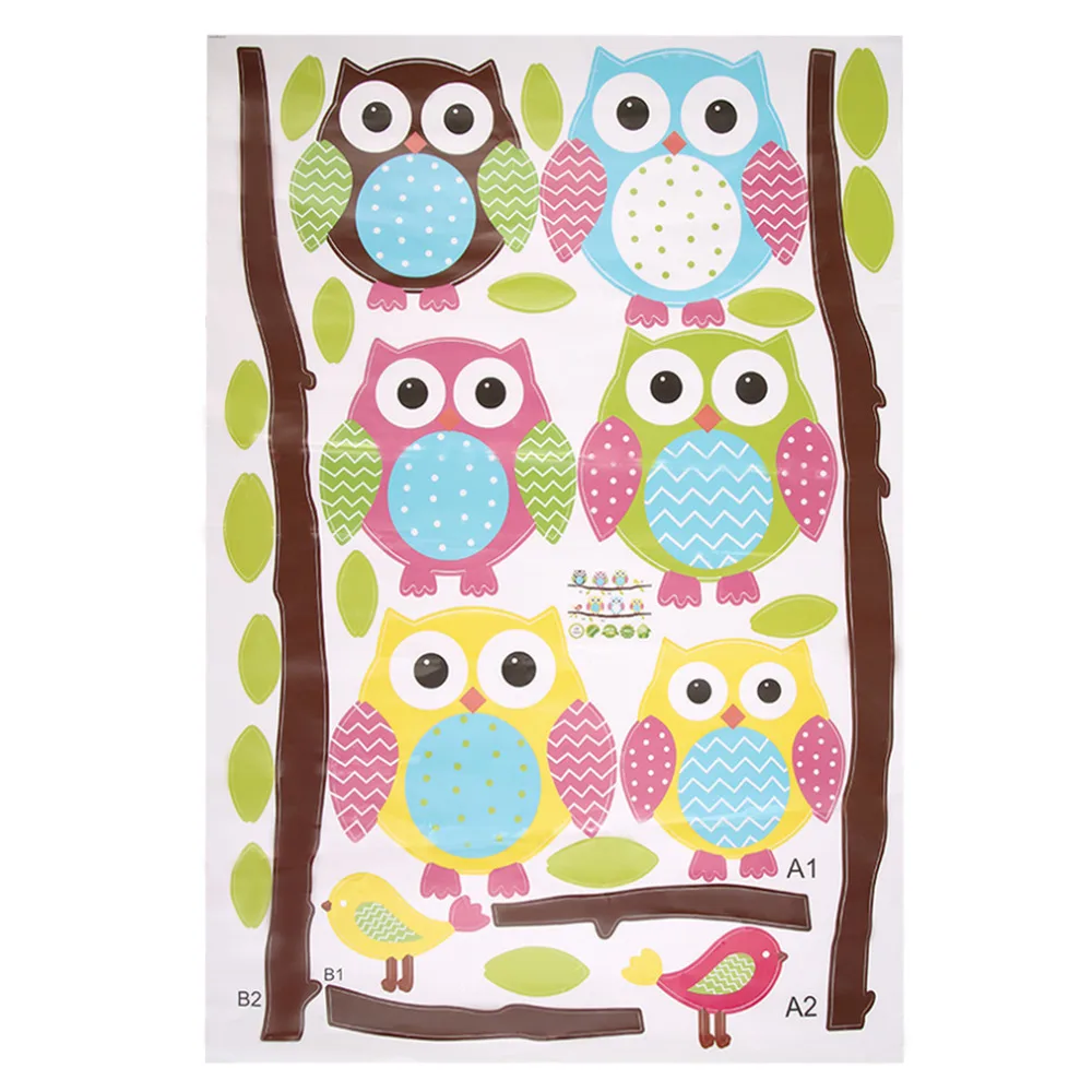 Lucu Kartun Owl Wall Sticker Kamar Bayi Nursery Anak Decor Decal DIY
