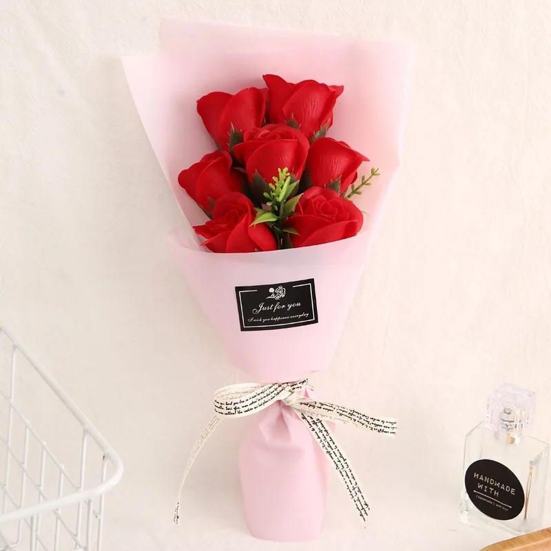 Flone Artificial 7 Heads Rose Soap flower Fake Flowers Mother's Day Valentine's Day Qixi Festival Gift Gift box Home Decoration (12)