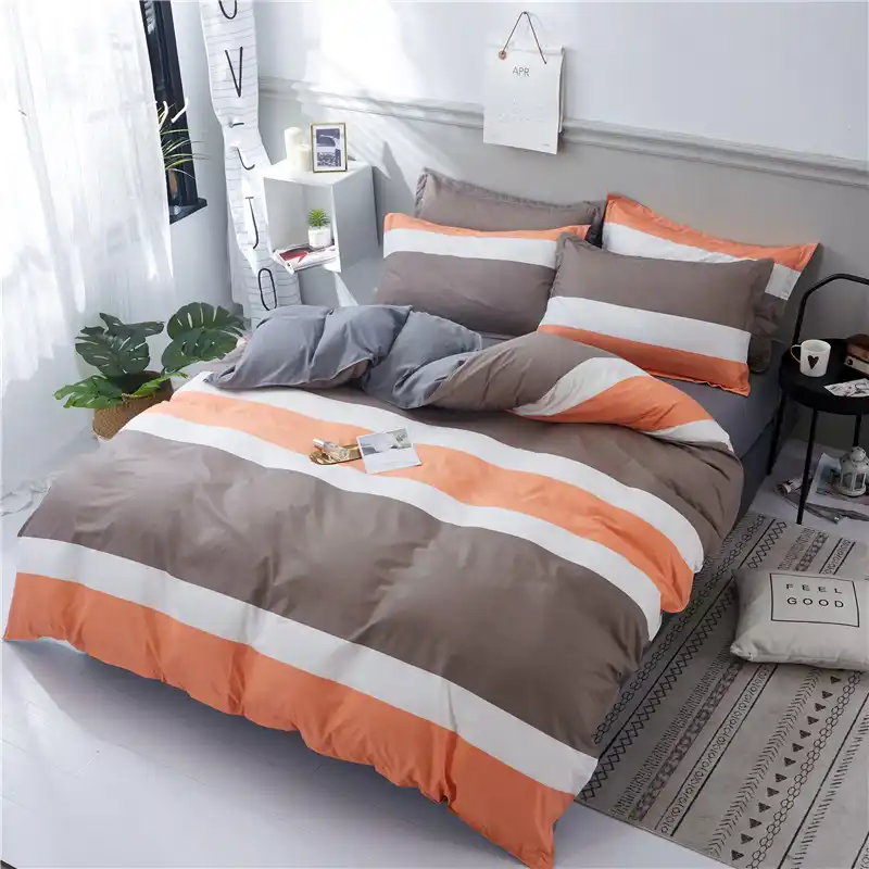 Luxury Fashion Bedding Sets Brown Orange White Stripes Duvet Cover