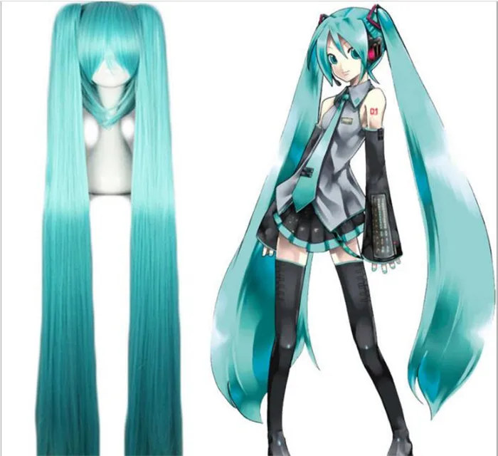 

VOCALOID Cosplay Wig Hatsune Miku Costume Play Wigs Halloween party Anime Game Hair Aquamarine wig+wig Cap A366