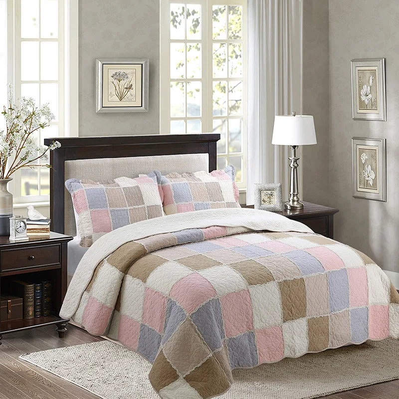 

CHAUSUB Patchwork Bedspread Quilt Set 3pcs Coverlets Korea Style Cotton Quilts Quilted Bed Cover Sheets Pillowcase King Size