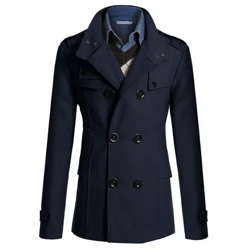 4XL мужское повседневное двубортное шерстяное пальто, мужской кашемировый Тренч в Военном Стиле, мужская зимняя куртка, UMA396 - Цвет: dark blue