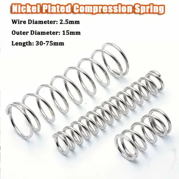 

1Pcs Compression Spring White Nickel Plated Tension Spring Hardware Accessories Wire Dia 2.5mm Outer Dia 15mm Length 30mm-75mm
