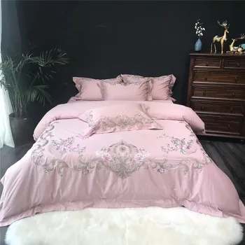 

100S Egyptian cotton Luxury Palace Pink Blue Green Red Bedding Set Royal Embroidery Duvet Cover Bed sheet/Linen Pillowcases 4pcs