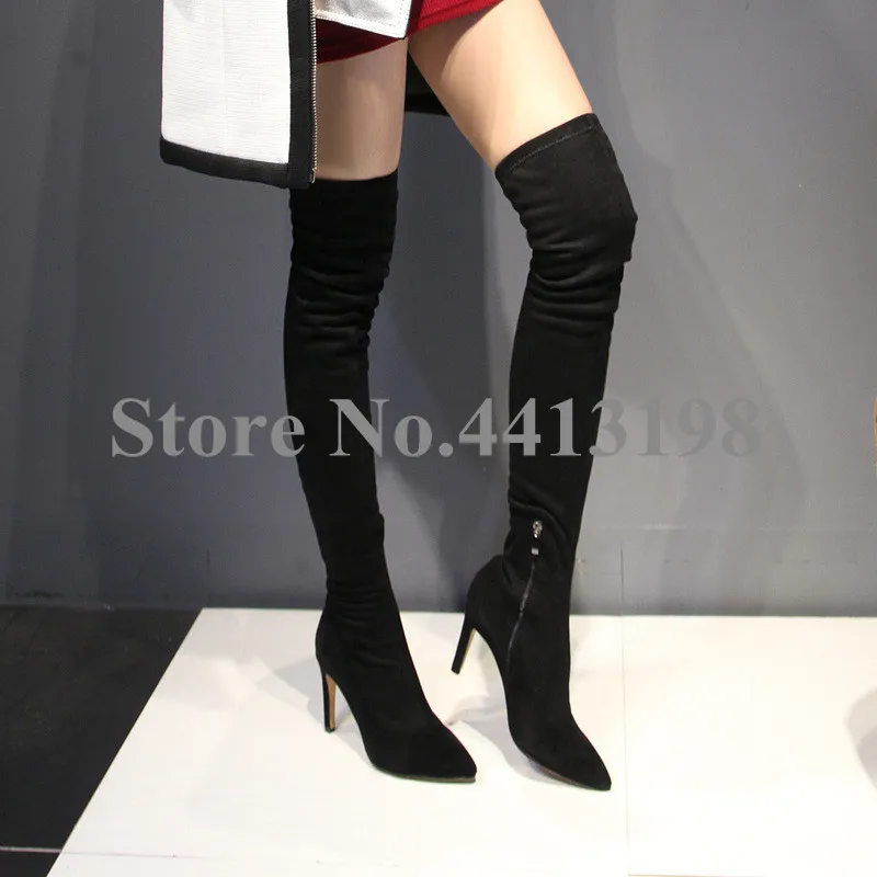 Spitz Hohe Picture As knie Schwarz Für Dünne Wildleder Europäischen Frauen Neueste Schuhe herbst Über Oberschenkel die Frühjahr Fersen Stiefel Zip Xq1tggWHwB