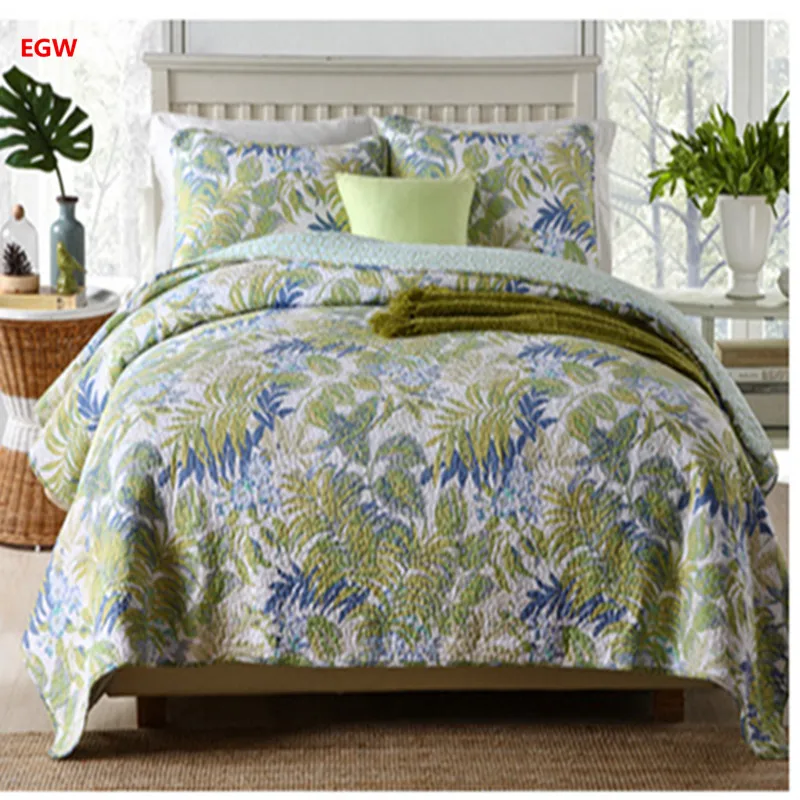 Home textile 3pcs green leaf bedspread set American style bedding cover