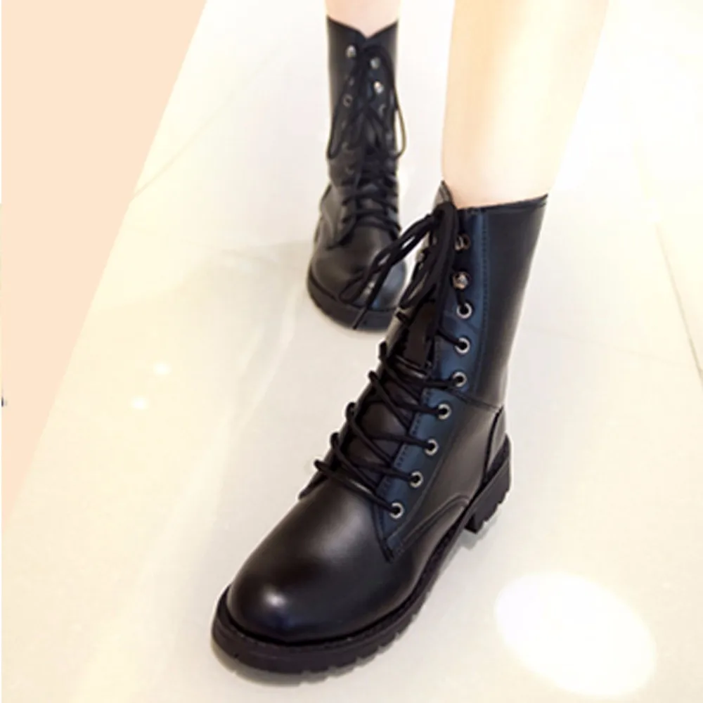 

CAGACE 2018 Women Brand Women Boots Lace Up Flat Biker Combat Black Boots Shoes Woman botas Women Martin Boots Size37-42