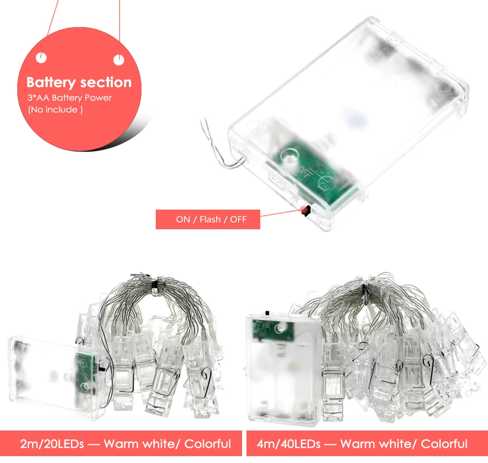 Светодиодный светильник-гирлянда с зажимом на батарейках/гирлянда с питанием от USB, светильник s для свадьбы, украшения для рождественской вечеринки