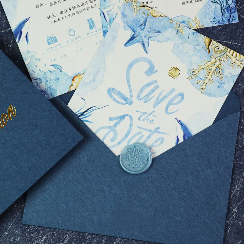 

Luxurious Wedding Decoration Supplies Blue Laser Cut Wedding Invitations Elegant Wedding Invitation Cards