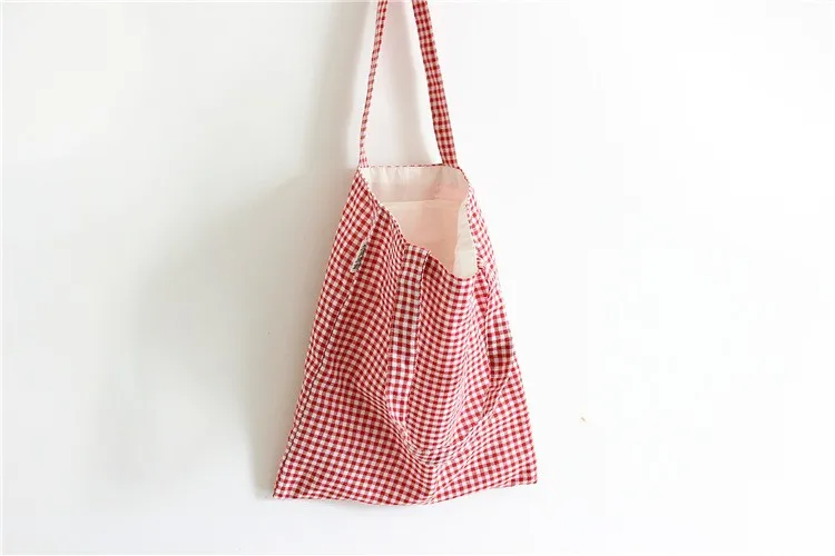YILE новая сумка для покупок из хлопка и льна, сумка для переноски через плечо, эко многоразовая сумка, красная сумка в клетку L140