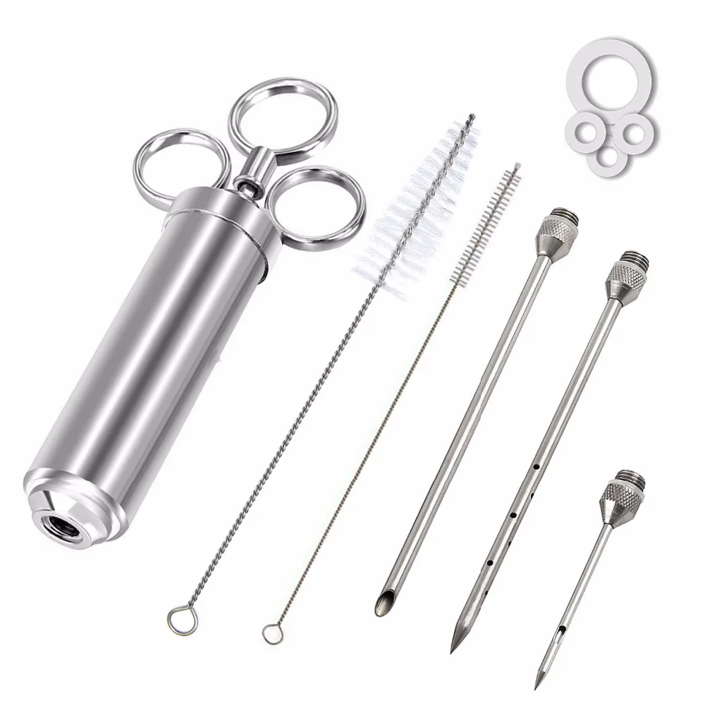 Stainless Steel 304 Marinade Syringe Spice Syringe Grill Cleaning Brush Kitchen Tool for Meat Beef Chicken Pastry with Jam GEYUEYA Home BBQ Marinade Injector 60 ml with 3 Needles Marinade Brush 