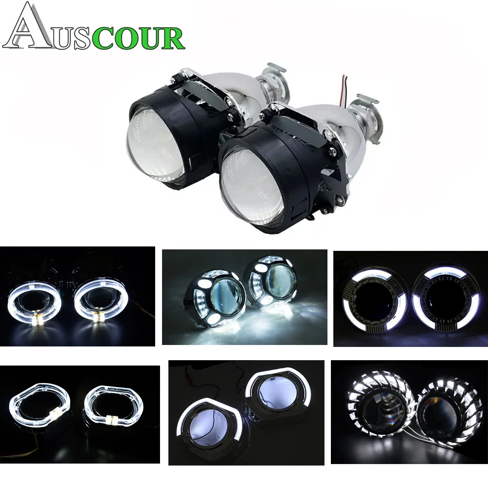 Pаспродажа 3,0 2,5 дюймов Тюнинг автомобилей hid Биксенон объектив проектора светодио дный день Бег DRL глаза ангела кожухи маска fit h1 h4 h7 автомобиль монтажн...