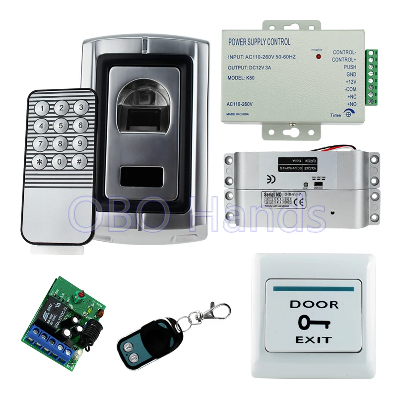 

Full set kit metal biometric fingerprint access control F007+electric drop bolt lock+power supply+exit button+remote control