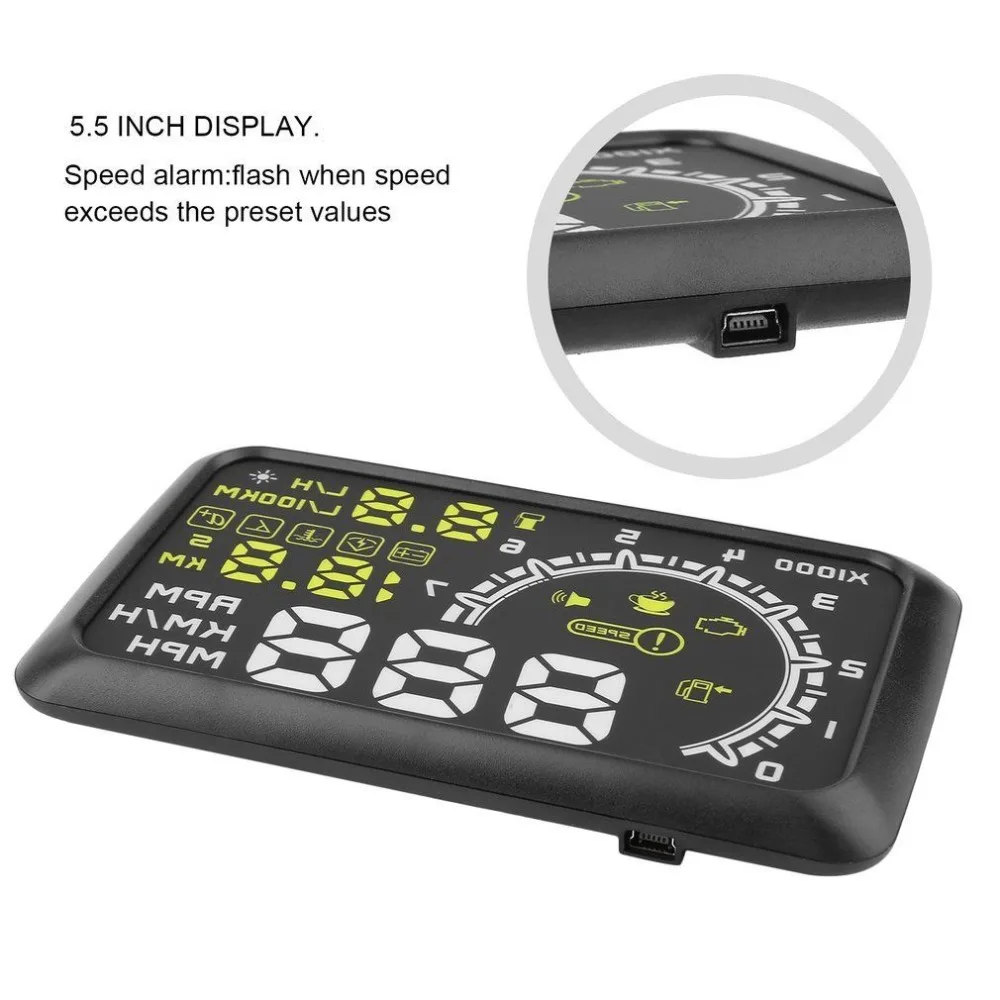 Универсальный HUD Дисплей вверх OBD2 5 дюймов авто дисплей A8 OOBD 2 цифровой спидометр