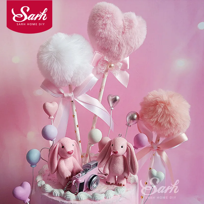

Pink Blue Rabbit Camera Heart Cake Topper for Kid Birthday Party Decoration Dessert lovely Gifts