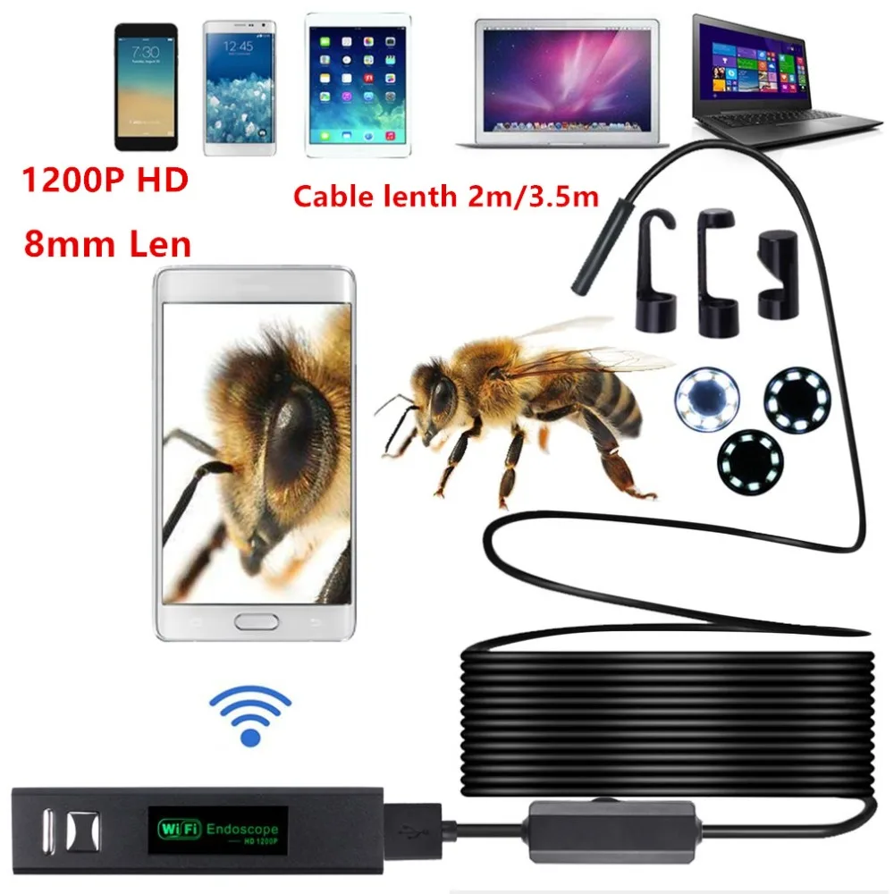 

LESHP Wifi Endoscope Camera 1200P 8mm for iphone Android Windows MAC Borescope Waterproof IP68 Tube Inspection Endoscope