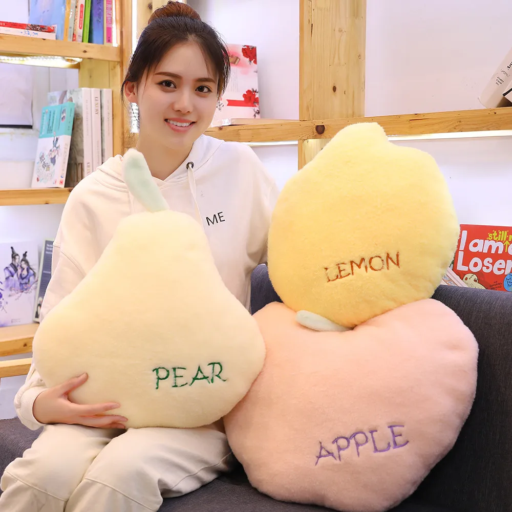 

High quality 40cm Apple Pear Lemon pillow plush toys and blankets ins Nordic style fruit pillow baby pillow toys
