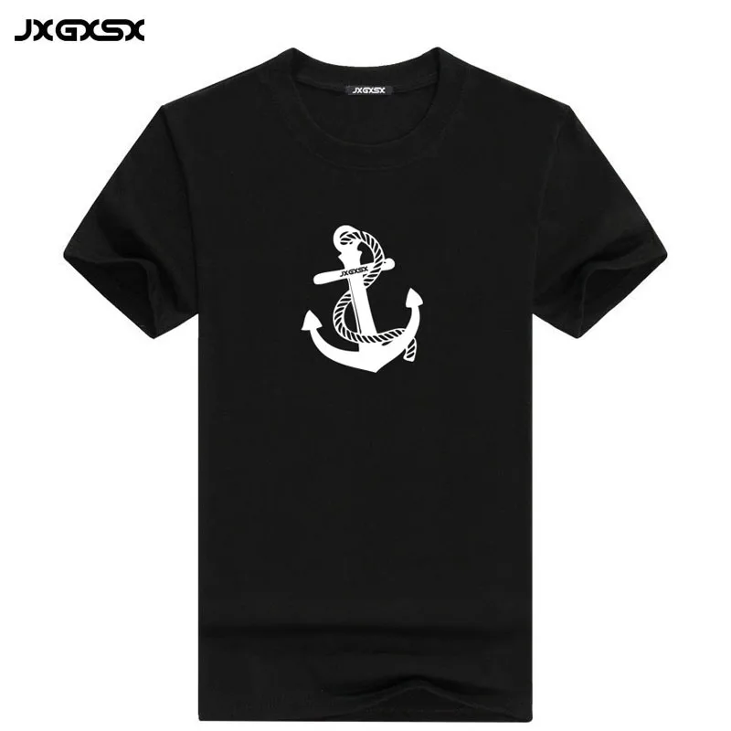 

JXGXSX 2018 new fashion summer short Sleeved men t shirt brand clothing cotton comfortable male Boat Anchor Printing t-shirt Tee