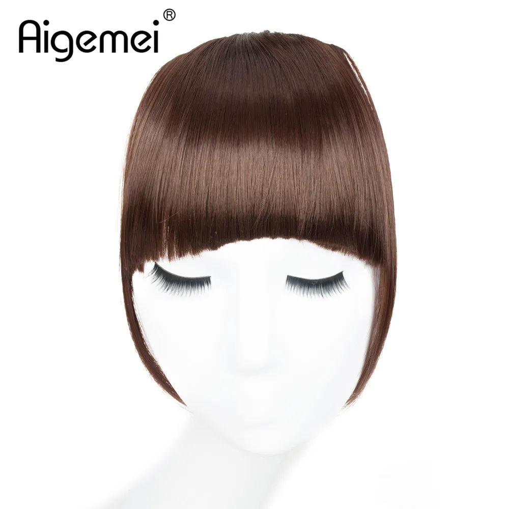 

Aigemei Fake Fringe Bangs Clip Ons 6 Inch Short Straight Front Neat Wedding Synthetic Hair Pieces Bangs For Women