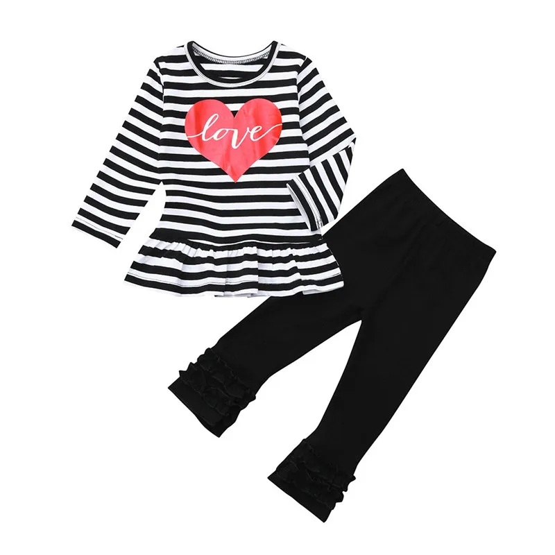 

Telotuny Toddler Girls Clothing Sets Children Girls Clothes Striped Pants Set Valentine Outfits Kids Girls Sport Suit Jan3