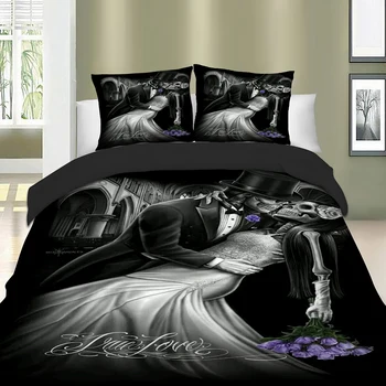 

3D Marriage Skull Duvet Cover Bedding Set Twin Full Queen Super King Single Double Size Quilt Cover Pillow Cases Bed Linens 3pcs