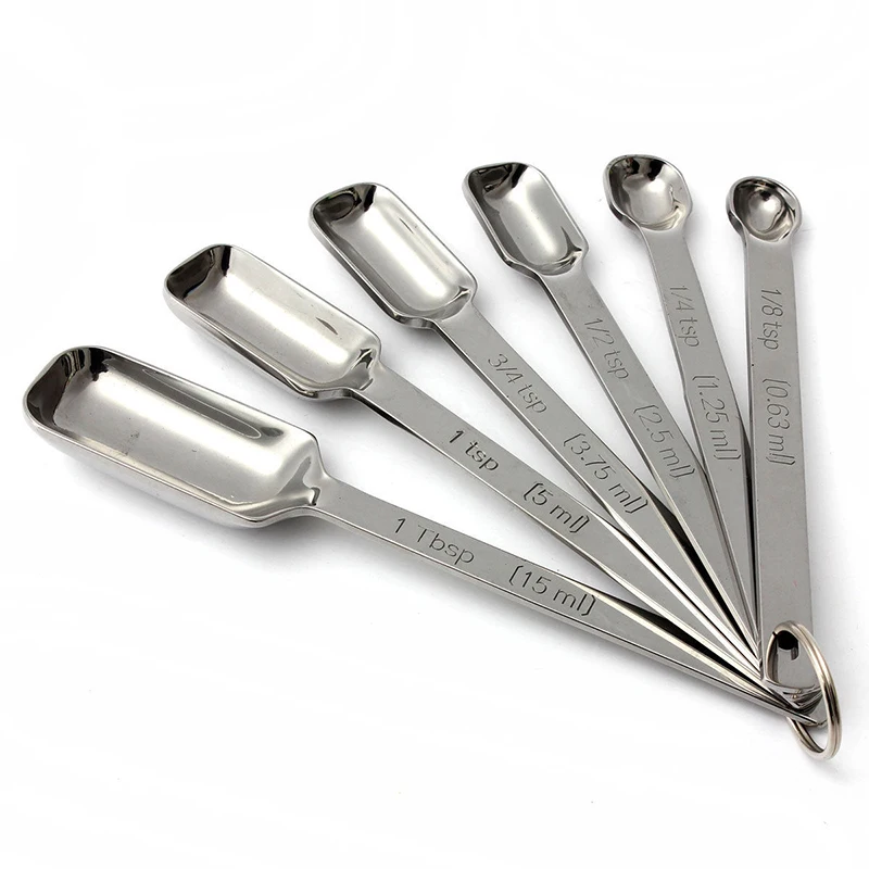 6pcs/Set Narrow Stainless Steel Spice Measuring Spoons Baking Spoon DIY Kitchen Cookers Tool