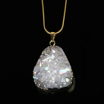 

Opal White Irregular Crystal Pendant Necklaces Gold Wrap Natural Gem Stone Necklace For Women Solid Druzy Stone Necklace Jewelry