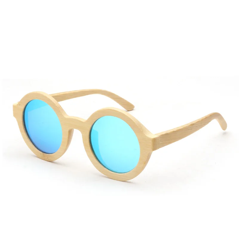 KEHU деревянные круглые солнцезащитные очки поляризованные Для женщин высокое качество Polaroid Солнцезащитные очки женские UV400 очки K10047 - Цвет линз: Blue