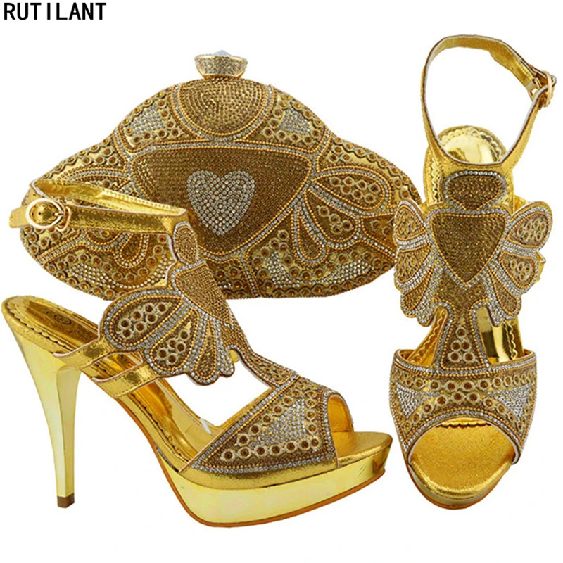 

New Arrival Slingbacks Peep Toe Super High (8cm-up) Women Wedding Shoe and Bag Set Decorated with Rhinestone Buckle Strap Pumps