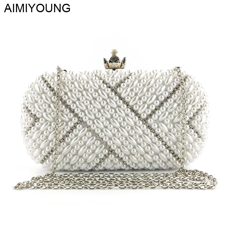 

AIMIYOUNG Pearl Evening Party Bag Lady Day Clutches Bridal Wedding Bag Purse Crossbody Bag for Women Shoulder Bag Bolsos Mujer