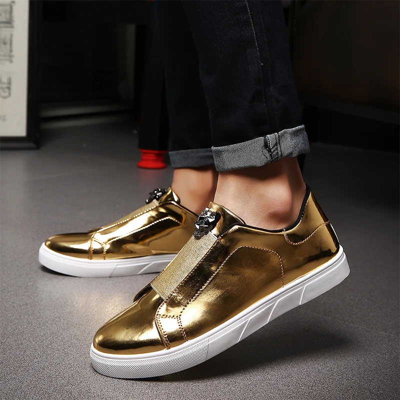 

2019 Popular Walking Shoes Men Fashion Youth Mens Shoes Gold Silver Pu Leather Sneaker For Male Casual Men Flats Sneakers Rubber