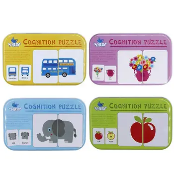 

32PCS Flash Cards Learning Alphabet Jigsaw Matching Puzzle Early Developmental Learning Toys with Mental Case (4 Packs)
