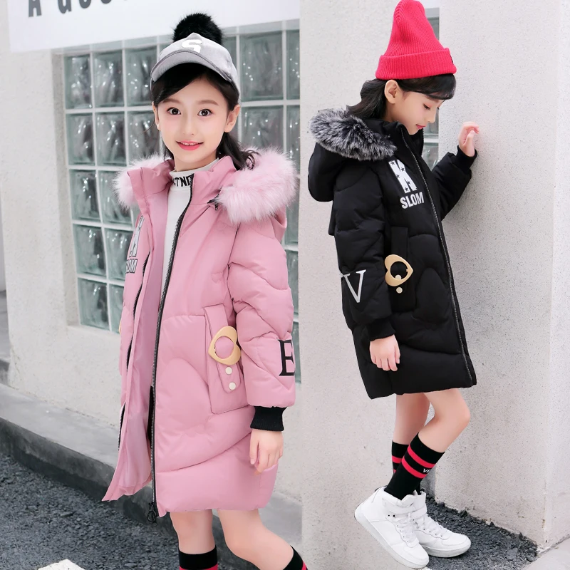 

2018 New Winter -20 Degree warm Children's Down Jacket For Girls Clothes Outerwear big hoohed Fur Long Warm Baby Coat For Girl