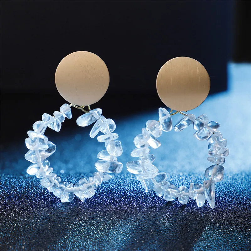 

Best lady Round Natural Clear Stone Earrings for Women Geometric Trendy Druzy Quartz Healing Earrings Party Fashion Jewelry