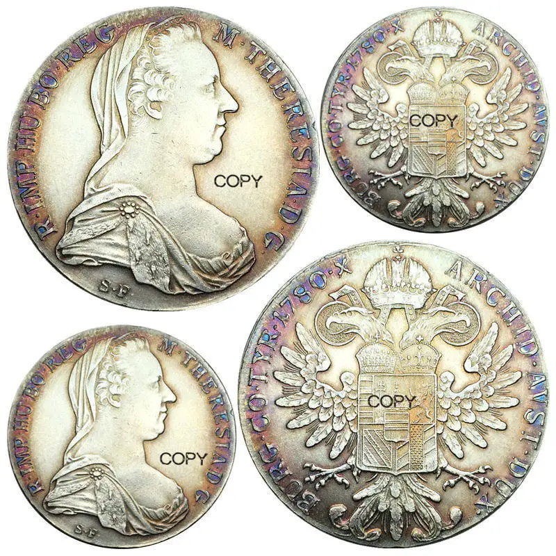 Австрия хабсбург 1780 SF 1 Thaler Мария Терезия латунь покрытая серебром копия монеты высокого качества - Цвет: Многоцветный