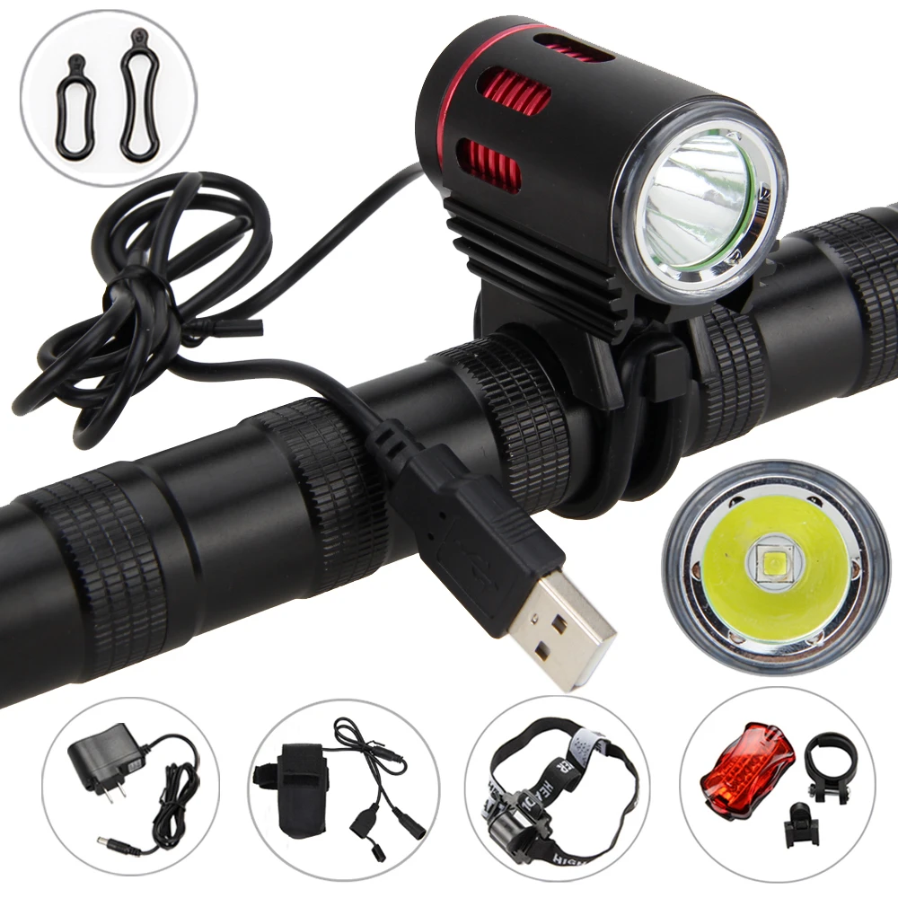 Waterproof Lamp 5000LM White+Blue LED XM L2 Front Bicycle Headlamp Bike