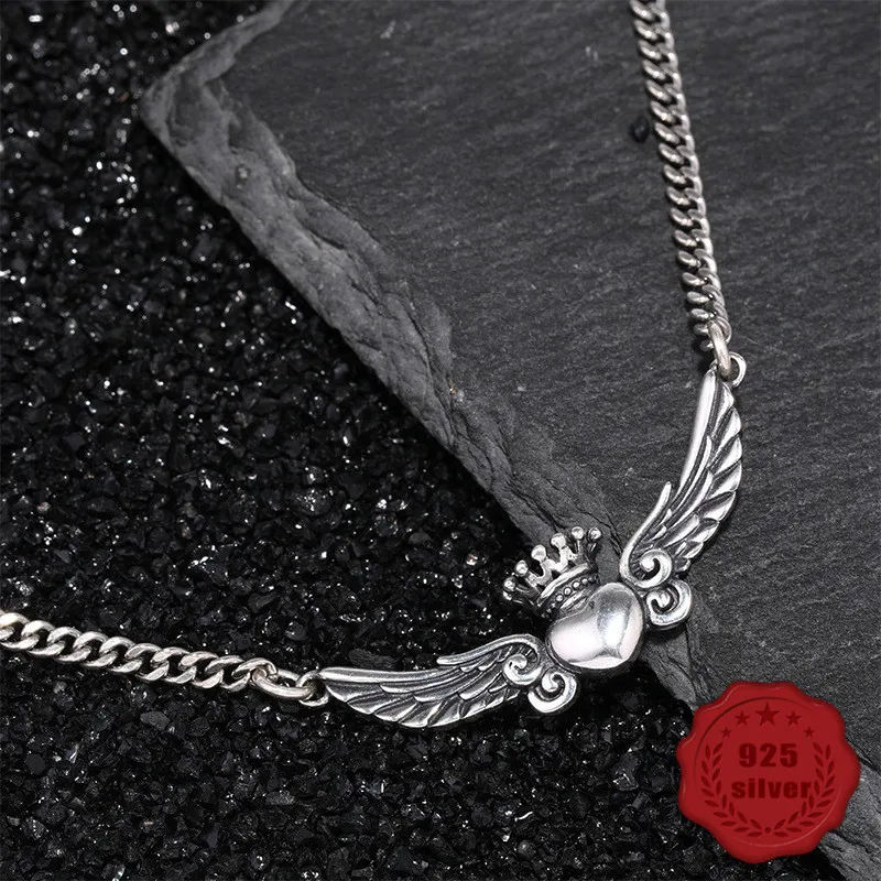 

925 sterling silver pendant personality fashion temperament wild crown wings simple generous tag birthday gift 2019 new hot sale