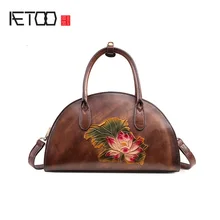 AETOO Leather shoulder bag, head-layer cowhide retro lady casual handbag, hand wipe color oblique carry postman bag