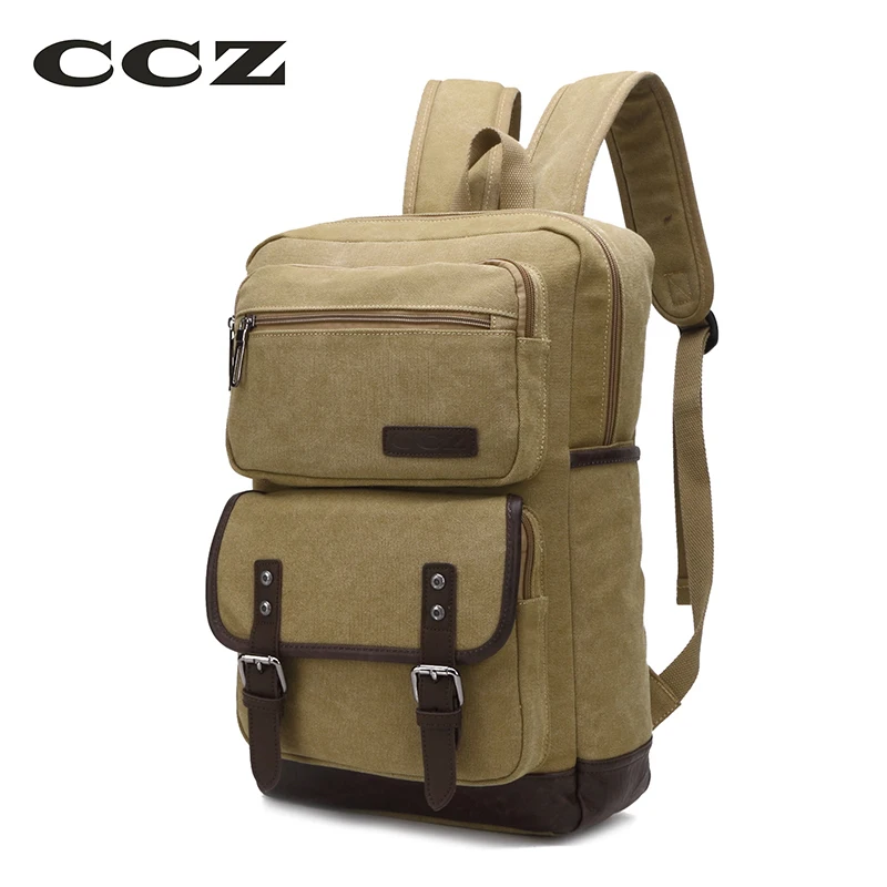 CCZ Canvas Backpack 14" Laptop Computer Bag Mens Travel Bag Backpacks For Men Vintage School